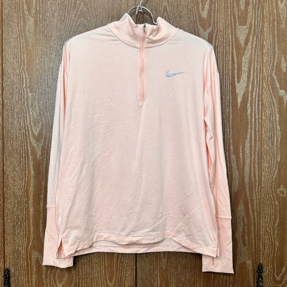 Nike Running Dri-Fit Quarter Zip Pullover Pink Thumbholes Athleisure Womens Med